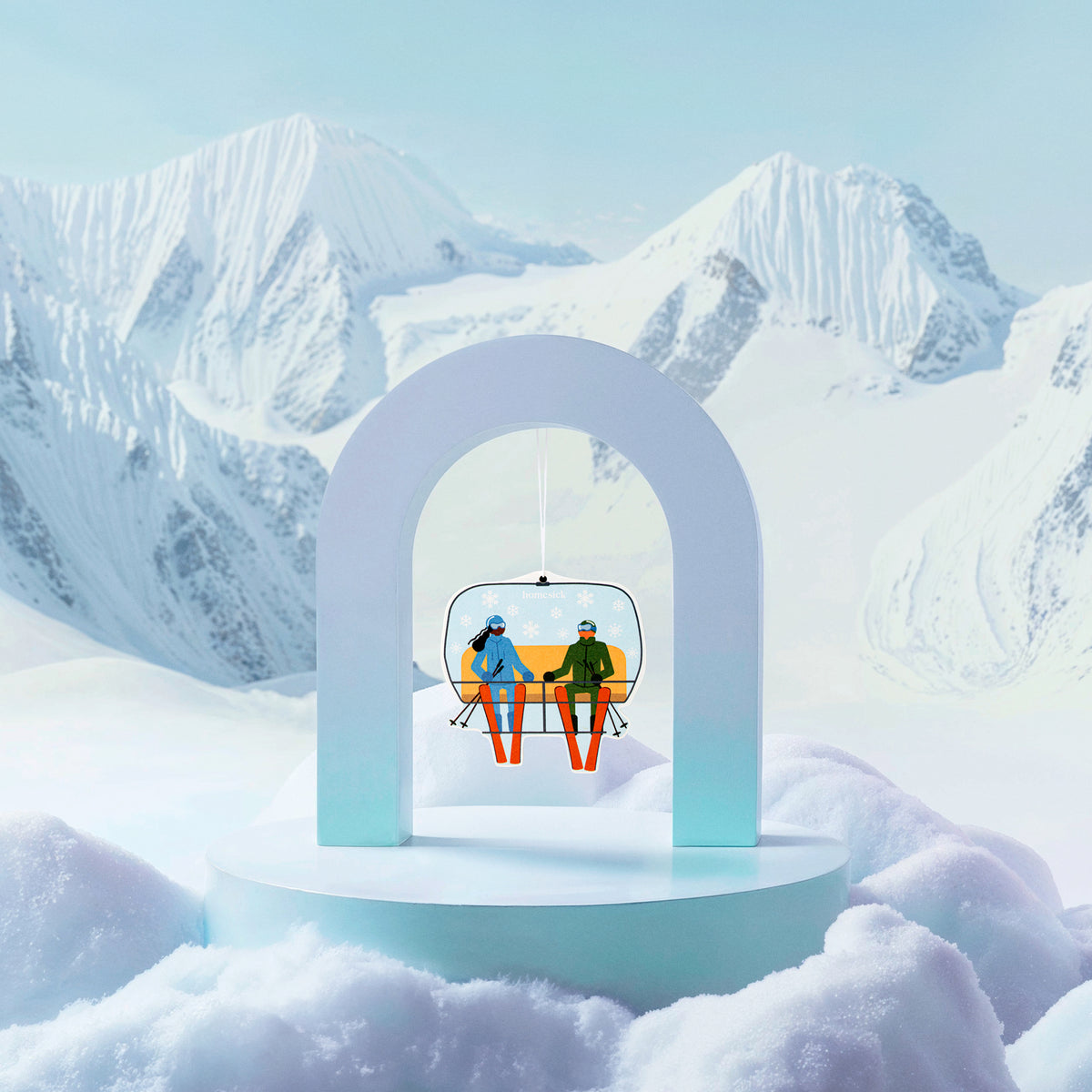 Car freshener on a stylized mountain background
