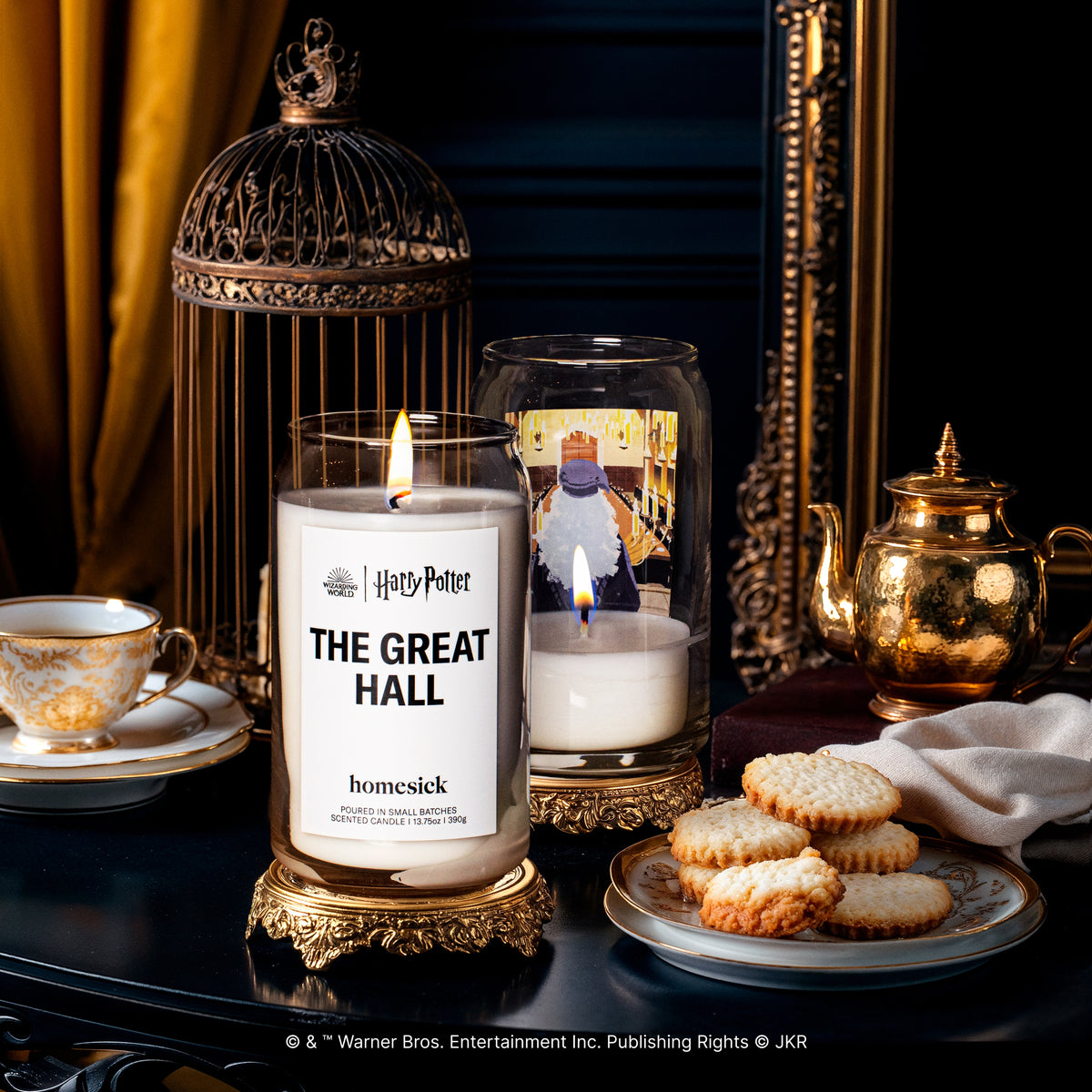 An image showcasing the candle and at multiple stages of its life. Shot in a decorative environment with several props.